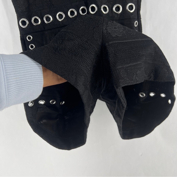 Maje Black Lace Silver Grommet Details Snap Front Collared Romper Size XS - Picture 7 of 16